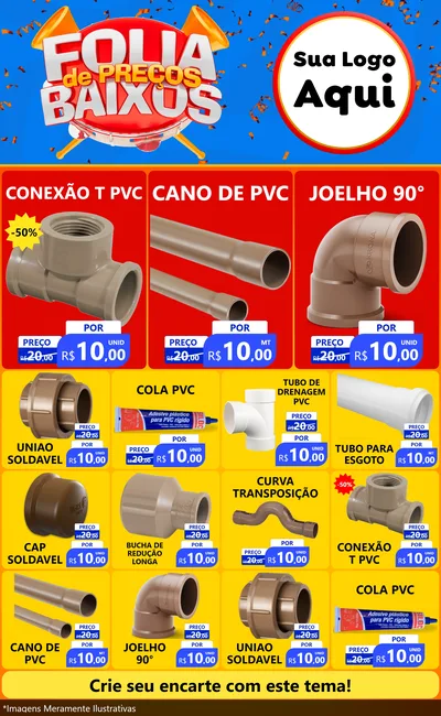 Modelo de Encarte para Encarte Grande com o tema Folia de Preços Baixos para Tubos e conexões