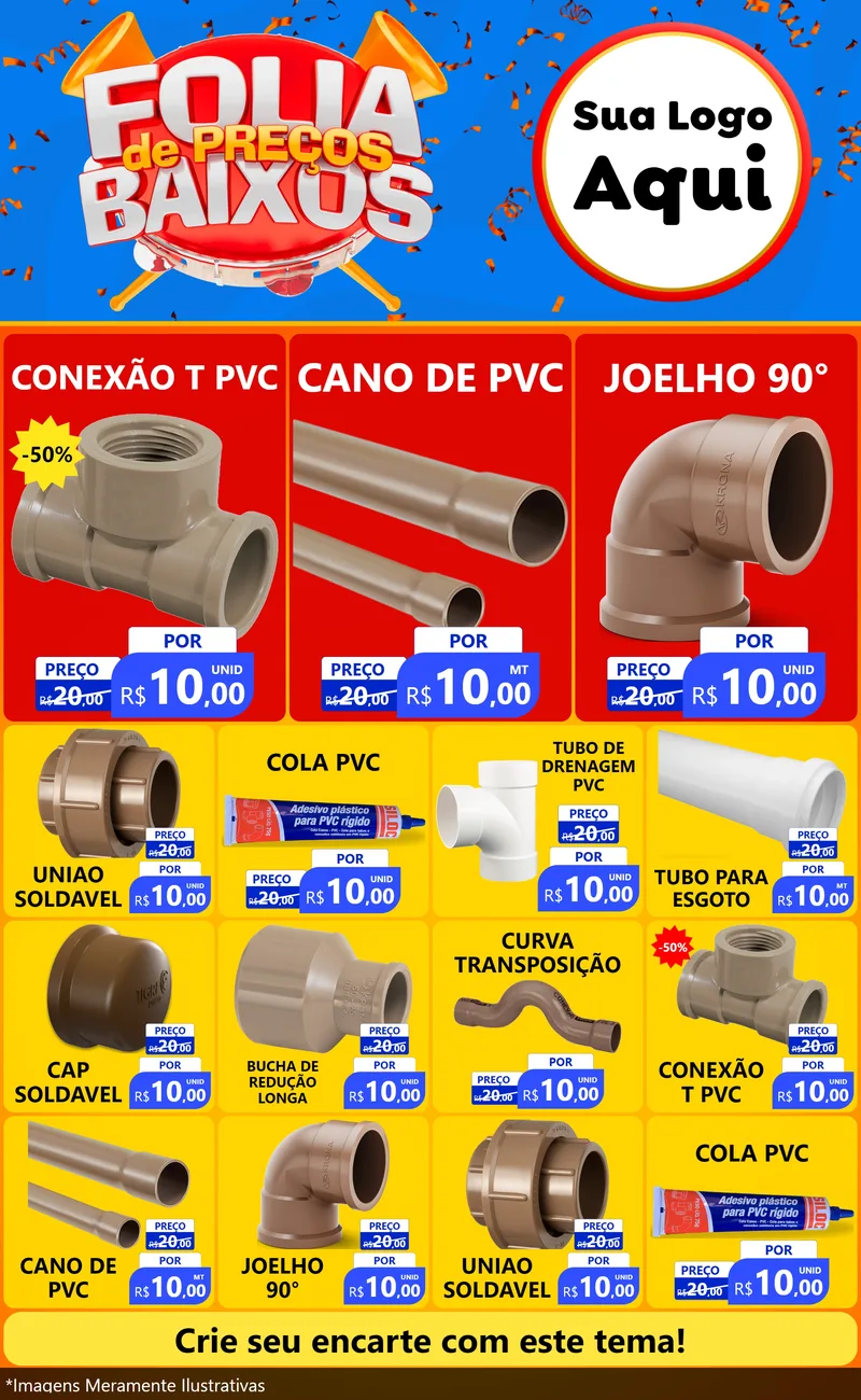 Modelo de Encarte para Encarte Grande com o tema Folia de Preços Baixos para Tubos e conexões