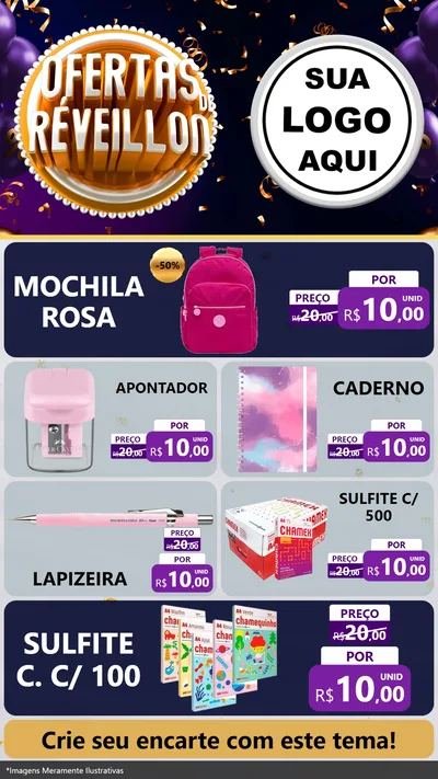 Modelo de TV para TV Vertical com o tema Ofertas de Réveillon para Papelaria