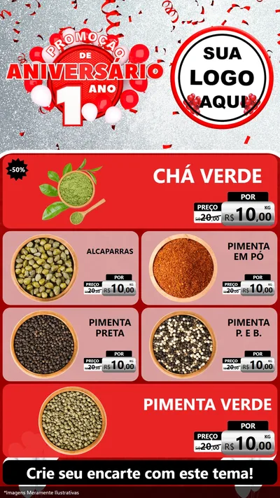 Modelo de TV para TV Vertical com o tema Promoção de Aniversário - 1 Ano para Produtos Naturais