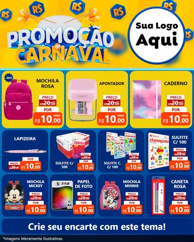 Modelo de Rede Social para Feed Instagram com o tema Promoção de Carnaval para Papelaria