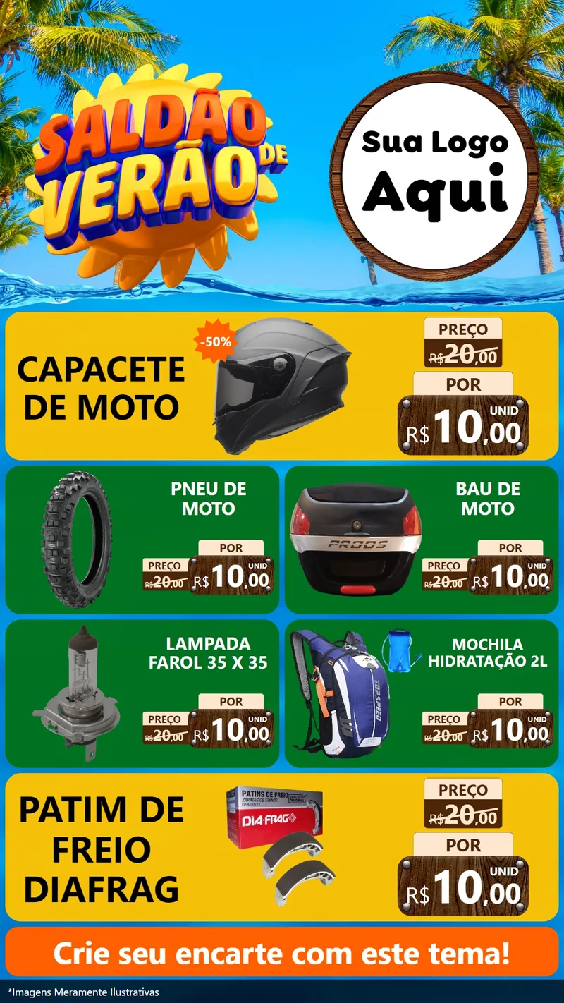 Modelo de TV para TV Vertical com o tema Saldão de Verão para Moto peças