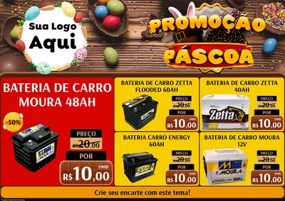 Modelo de Encarte para Encarte A4 Horizontal com o tema Promoção Páscoa para Baterias Elétricas