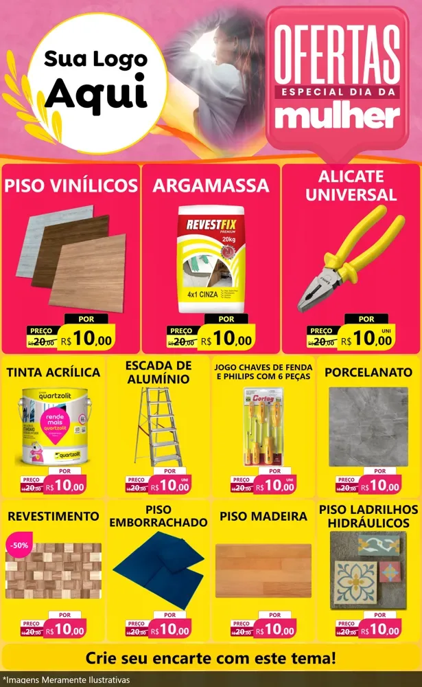 Modelo de Encarte para Encarte Grande com o tema Ofertas - Especial Dia Das Mulheres para Material para Construção