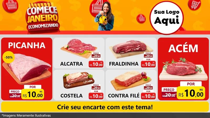 Modelo de TV para TV Horizontal com o tema Comece Janeiro Economizando para Açougue