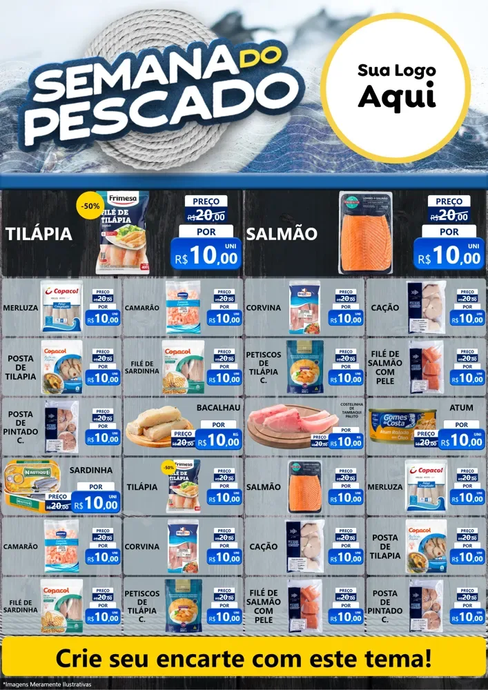 Modelo de Encarte para Encarte A4 Vertical com o tema Semana do Pescado para Peixaria