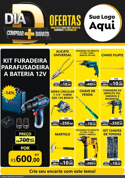Modelo de Encarte para Encarte A4 Vertical com o tema Dia D Mais Economia para Maquinas e Ferramentas
