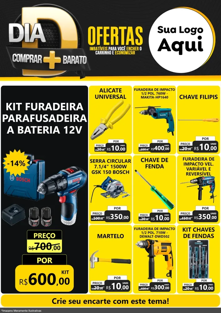 Modelo de Encarte para Encarte A4 Vertical com o tema Dia D Mais Economia para Maquinas e Ferramentas