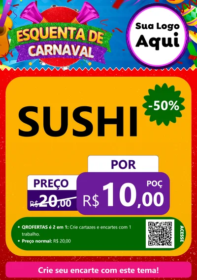 Modelo de Cartaz para Cartaz A4 Vertical com o tema Esquenta de Carnaval para Comida japonesa