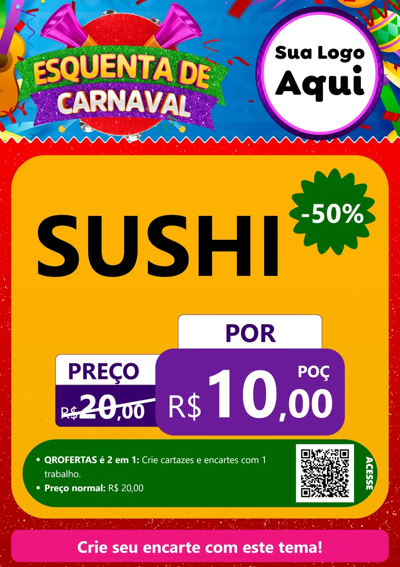 Modelo de Cartaz para Cartaz A4 Vertical com o tema Esquenta de Carnaval para Comida japonesa