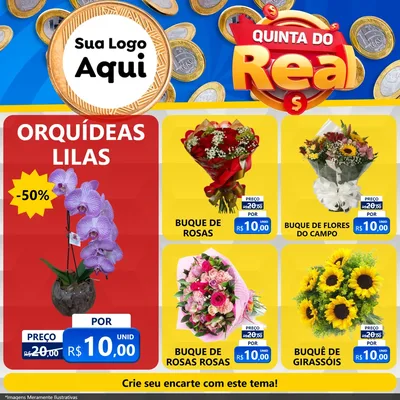 Modelo de Rede Social para Feed Facebook com o tema Quinta do Real para Floricultura e jardim
