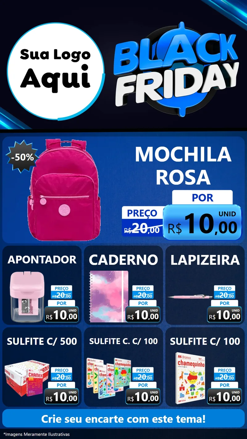 Modelo de Rede Social para Stories com o tema Black Friday para Papelaria