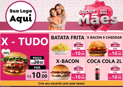 Modelo de Encarte para Encarte A4 Horizontal com o tema Super Dia Das Mães para Hamburgueria