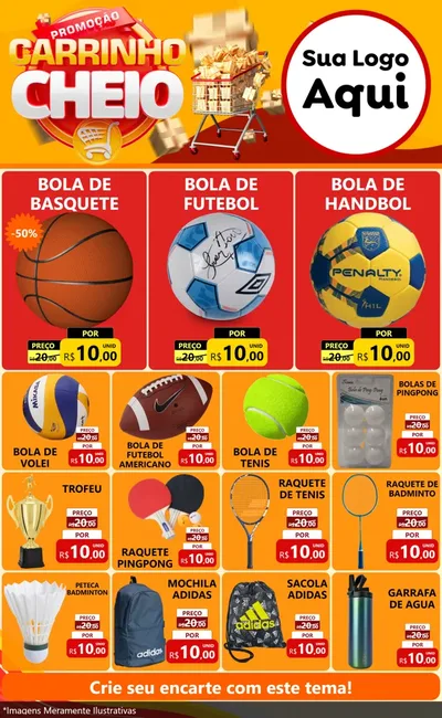 Modelo de Encarte para Encarte Grande com o tema Promoção carrinho cheio para Artigos Esportivos