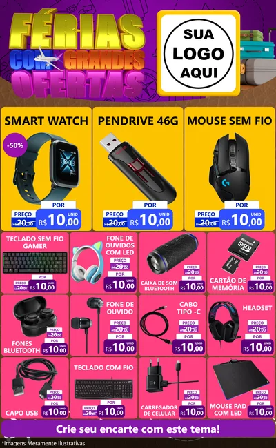Modelo de Encarte para Encarte Grande com o tema Férias com Grandes Ofertas para Informática