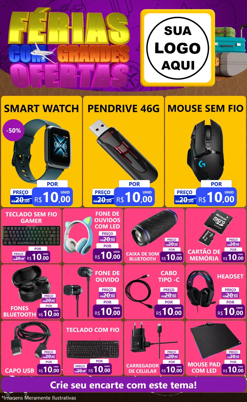 Modelo de Encarte para Encarte Grande com o tema Férias com Grandes Ofertas para Informática