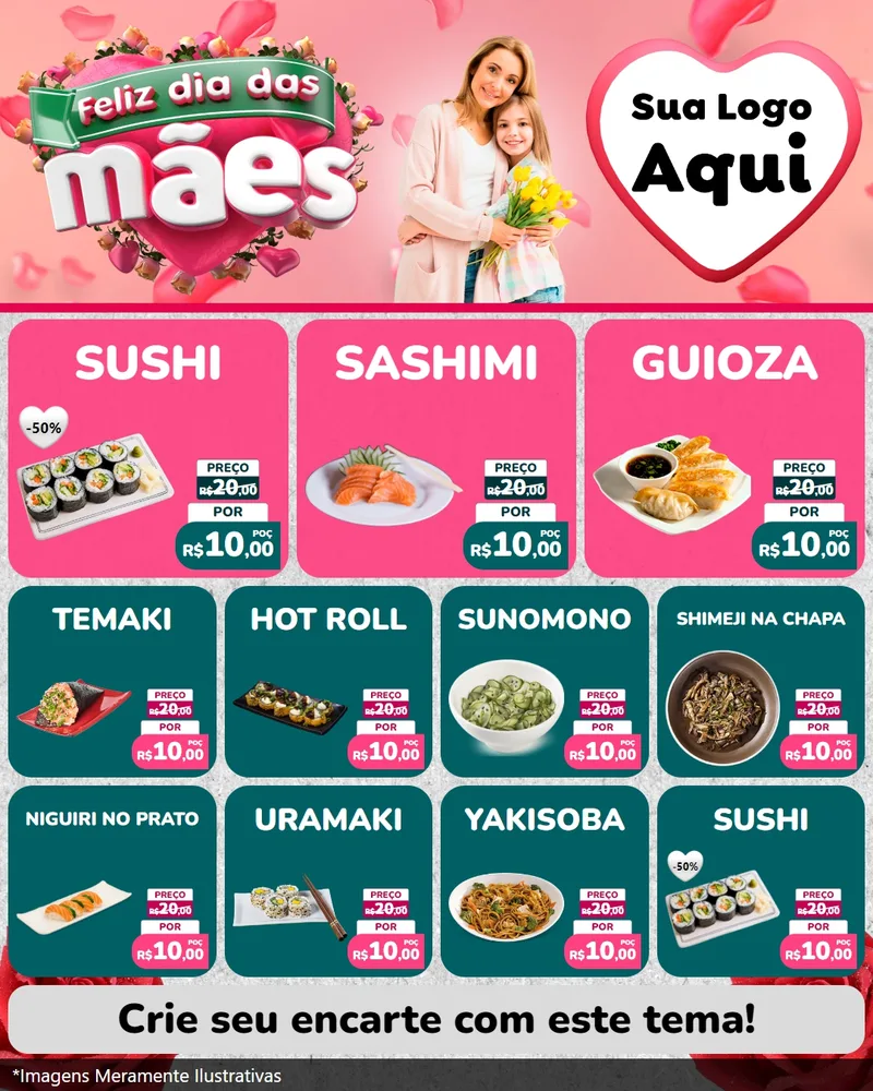 Modelo de Rede Social para Feed Instagram com o tema Feliz Dia das Mães para Comida japonesa