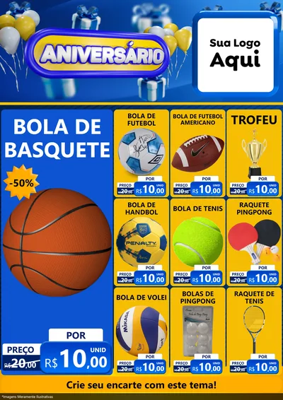 Modelo de Encarte para Encarte A4 Vertical com o tema Aniversário para Artigos Esportivos