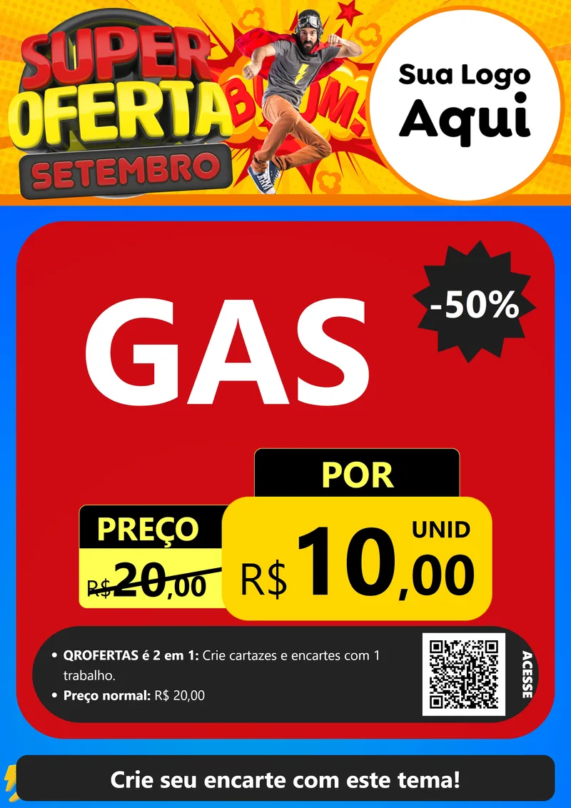 Modelo de Cartaz para Cartaz A4 Vertical com o tema Super Oferta Setembro para Água e gás