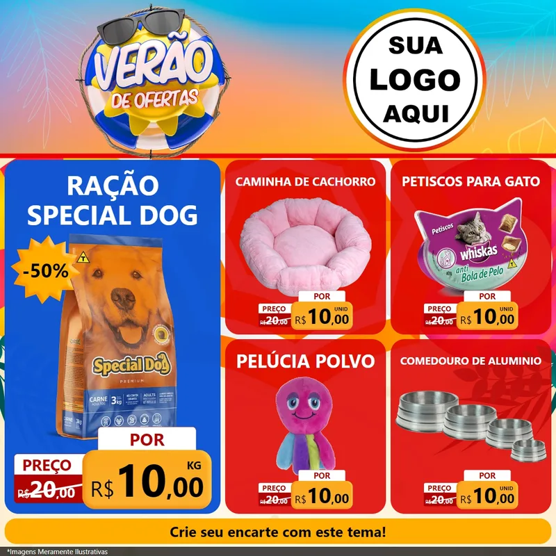 Modelo de Rede Social para Feed Facebook com o tema Verão de Ofertas para Pet Shop