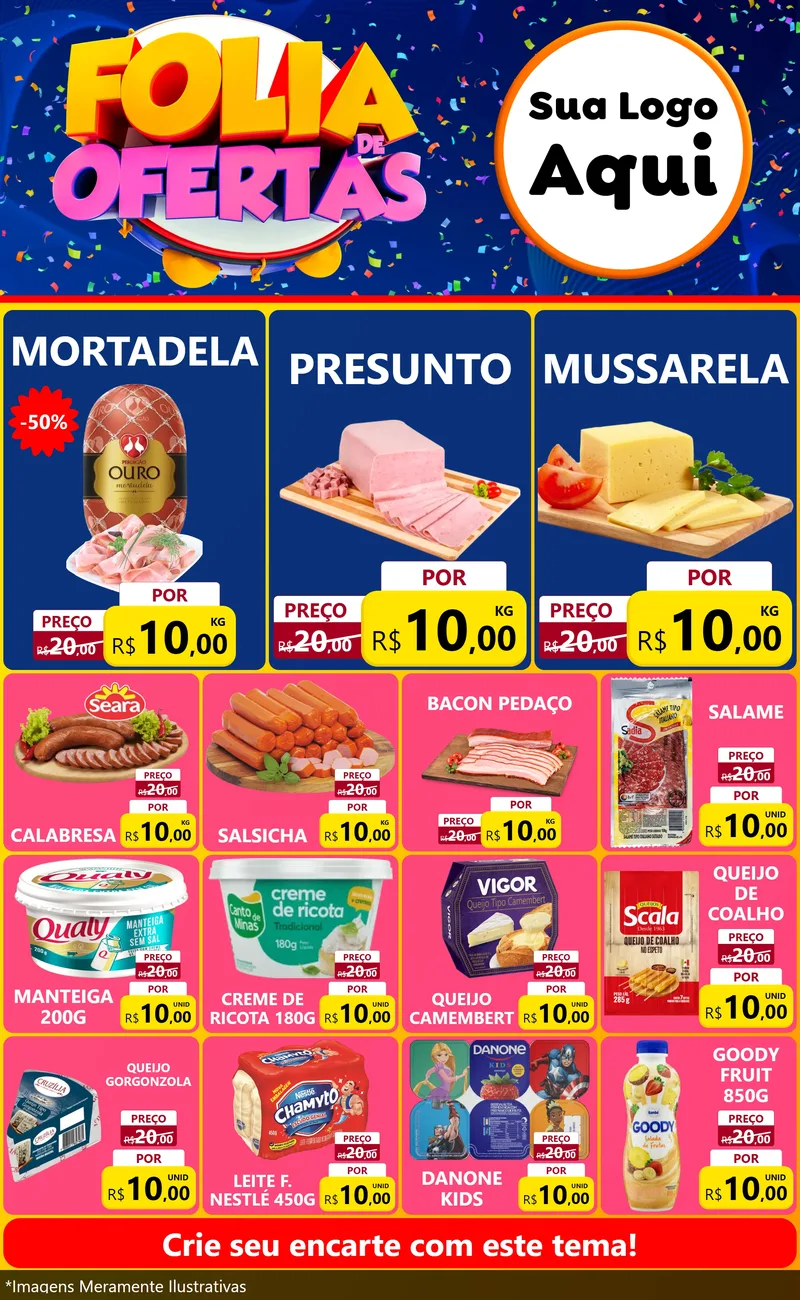 Modelo de Encarte para Encarte Grande com o tema Folia de Ofertas para Frios e Laticínios