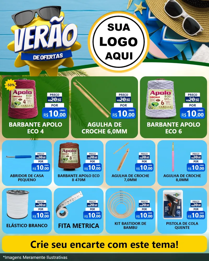 Modelo de Rede Social para Feed Instagram com o tema Verão de Ofertas para Armarinho e Aviamentos