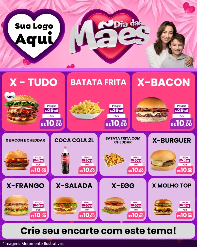 Modelo de Rede Social para Feed Instagram com o tema Dia das Mães para Hamburgueria