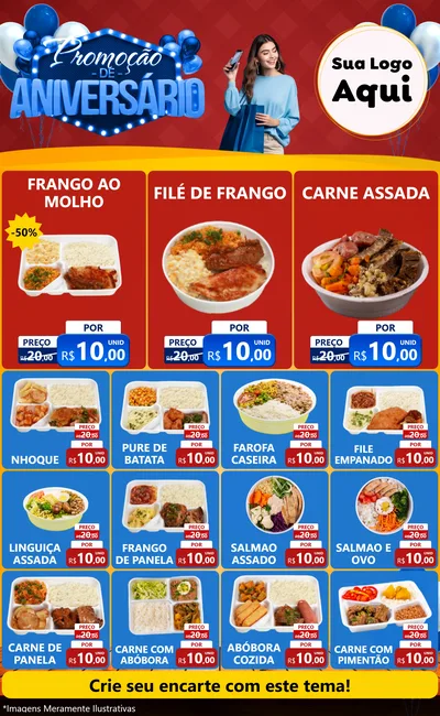 Modelo de Encarte para Encarte Grande com o tema Promoção de Aniversário para Restaurante