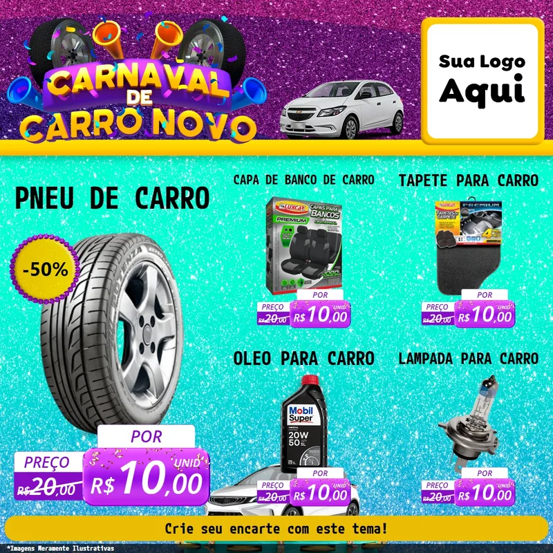 Modelo de Rede Social para Feed Facebook com o tema Carnaval de Carro Novo para Auto peças