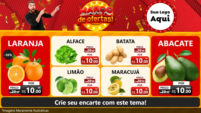 Modelo de TV para TV Horizontal com o tema Março de Ofertas! para Hortifrúti