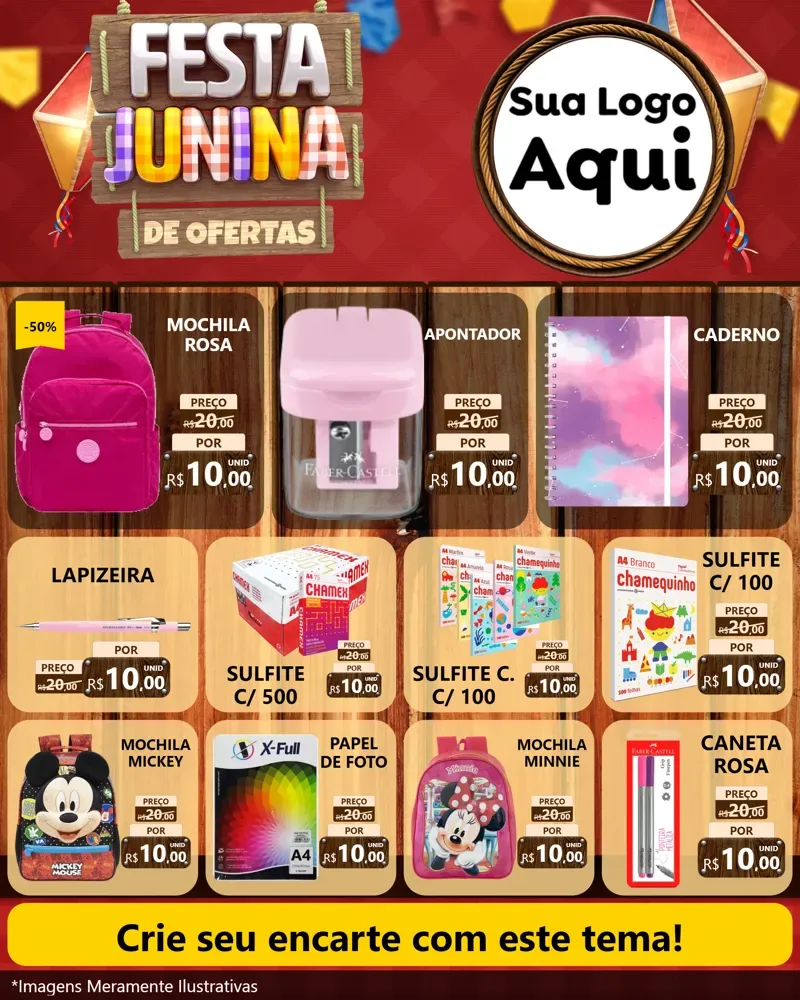 Modelo de Rede Social para Feed Instagram com o tema Festa Junina de Ofertas para Papelaria