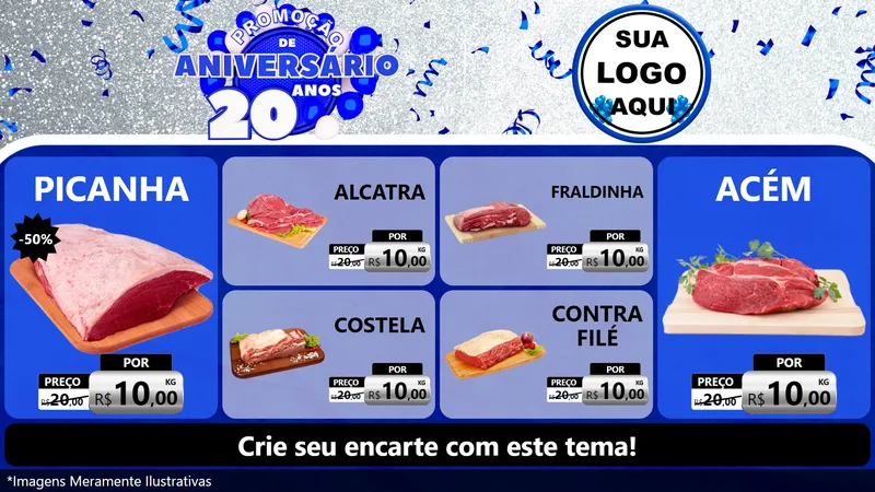 Modelo de TV para TV Horizontal com o tema Promoção de Aniversário - 20 Anos para Açougue