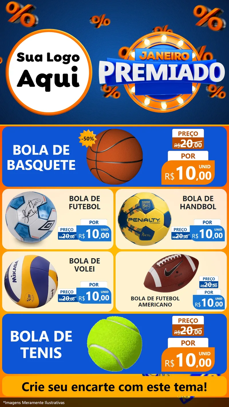 Modelo de TV para TV Vertical com o tema Janeiro Premiado para Artigos Esportivos