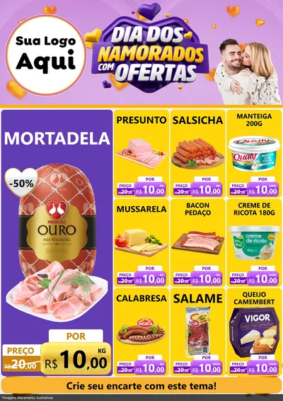 Modelo de Encarte para Encarte A4 Vertical com o tema Dia Dos Namorados Com Ofertas para Frios e Laticínios