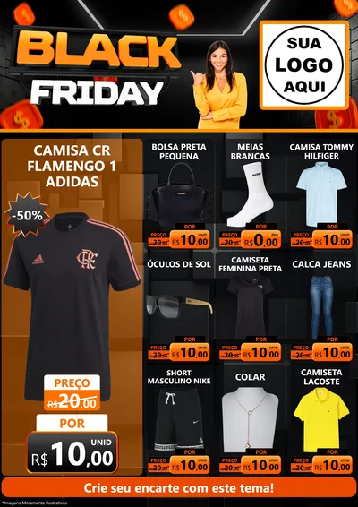 Modelo de Encarte para Encarte A4 Vertical com o tema Black Friday para Roupas e acessórios