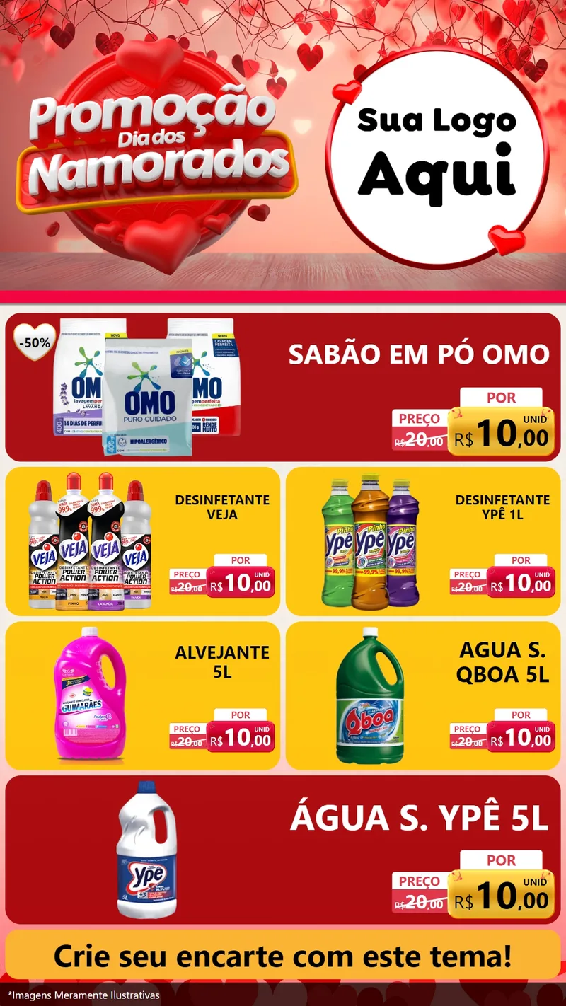 Modelo de TV para TV Vertical com o tema Promoção Dia dos Namorados para Produtos de Limpeza