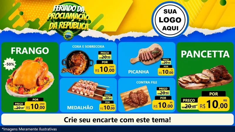 Modelo de TV para TV Horizontal com o tema Feriado da Proclamação da República para Assados