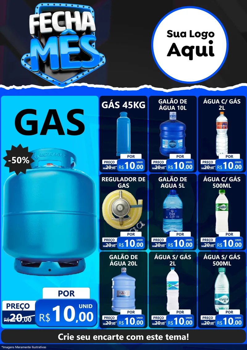 Modelo de Encarte para Encarte A4 Vertical com o tema Fecha Mês para Água e gás