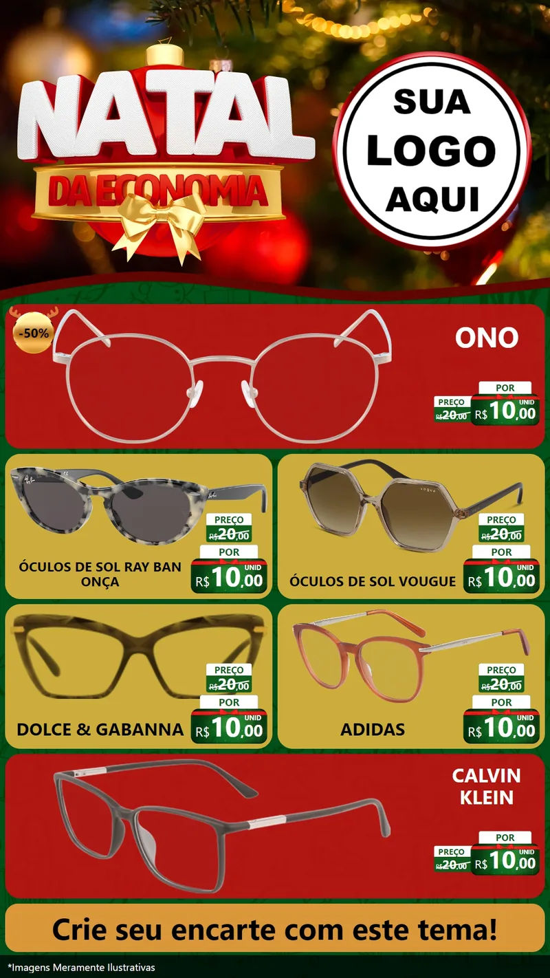 Modelo de TV para TV Vertical com o tema Natal da Economia para Óticas