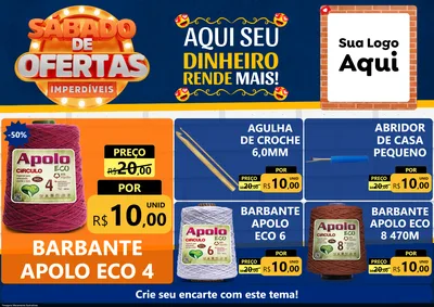 Modelo de Encarte para Encarte A4 Horizontal com o tema Sábado de Ofertas Imperdíveis para Armarinho e Aviamentos