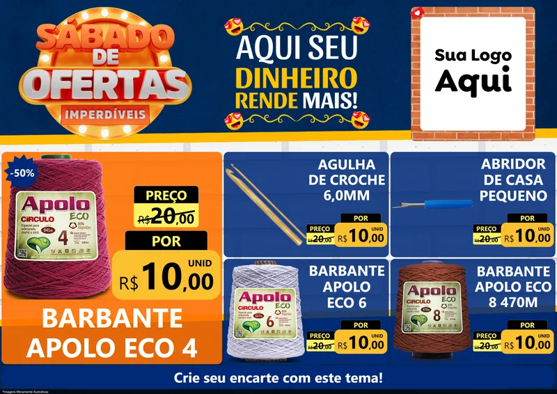 Modelo de Encarte para Encarte A4 Horizontal com o tema Sábado de Ofertas Imperdíveis para Armarinho e Aviamentos