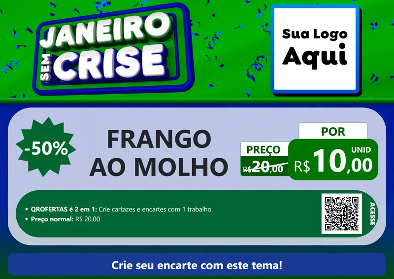 Modelo de Cartaz para Cartaz A4 Horizontal com o tema Janeiro Sem Crise para Restaurante
