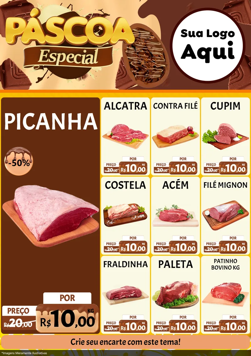 Modelo de Encarte para Encarte A4 Vertical com o tema Páscoa Especial para Açougue