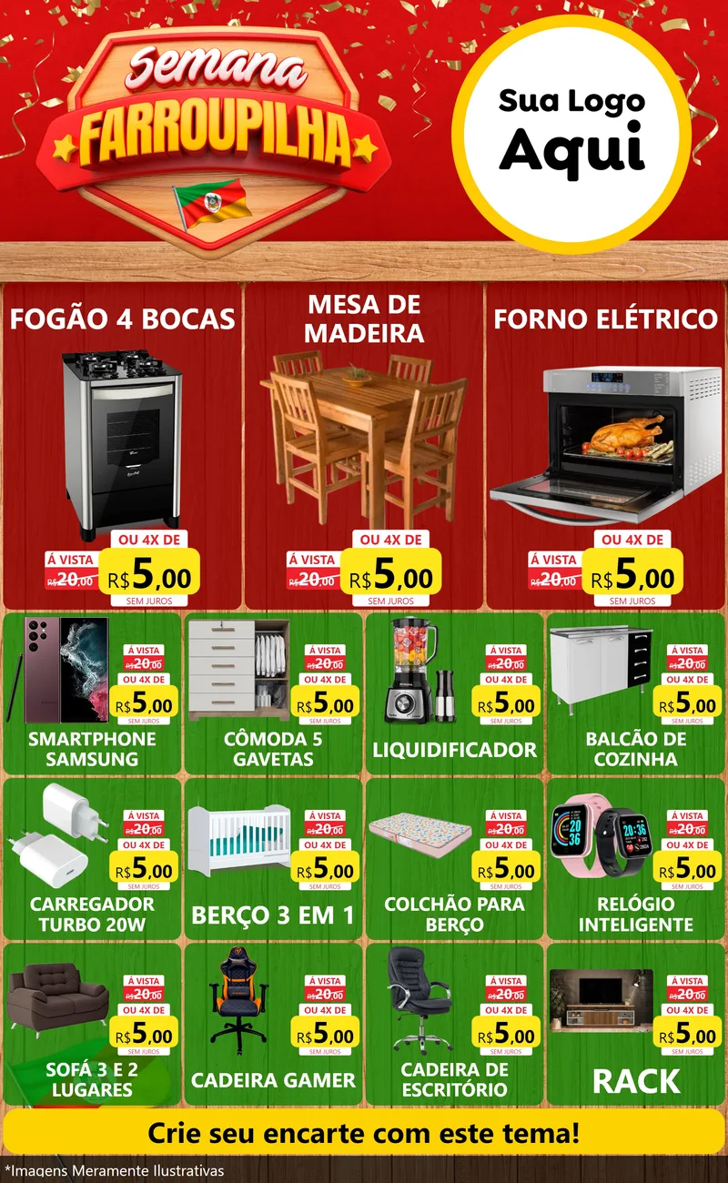 Modelo de Encarte para Encarte Grande com o tema Semana Farroupilha para Móveis e Eletro