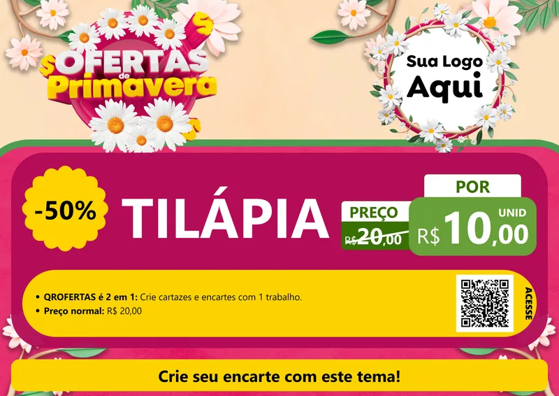 Modelo de Cartaz para Cartaz A4 Horizontal com o tema Ofertas de Primavera para Peixaria