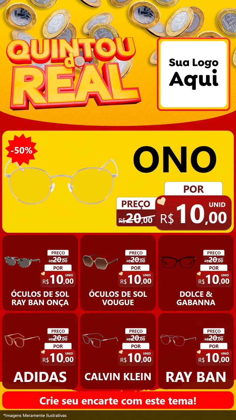 Modelo de Rede Social para Stories com o tema Quintou do Real para Óticas