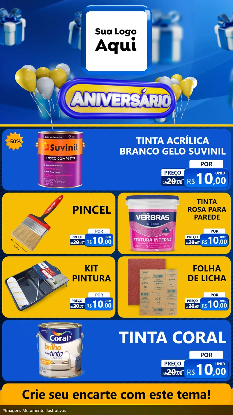 Modelo de TV para TV Vertical com o tema Aniversário para Tintas e Ferramentas