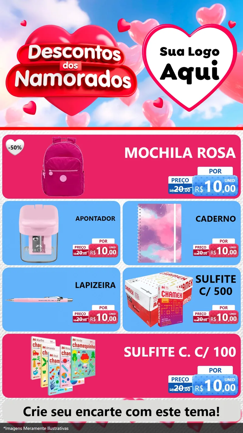 Modelo de TV para TV Vertical com o tema Descontos dos Namorados para Papelaria