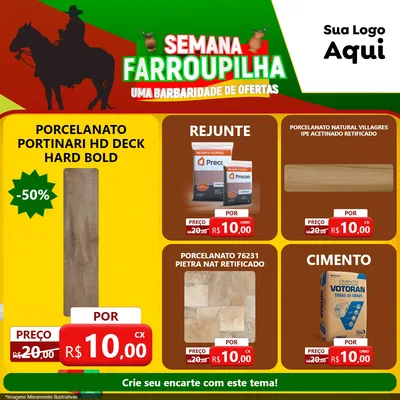 Modelo de Rede Social para Feed Facebook com o tema Semana Farroupilha - Uma Barbaridade de Ofertas para Pisos e revestimentos