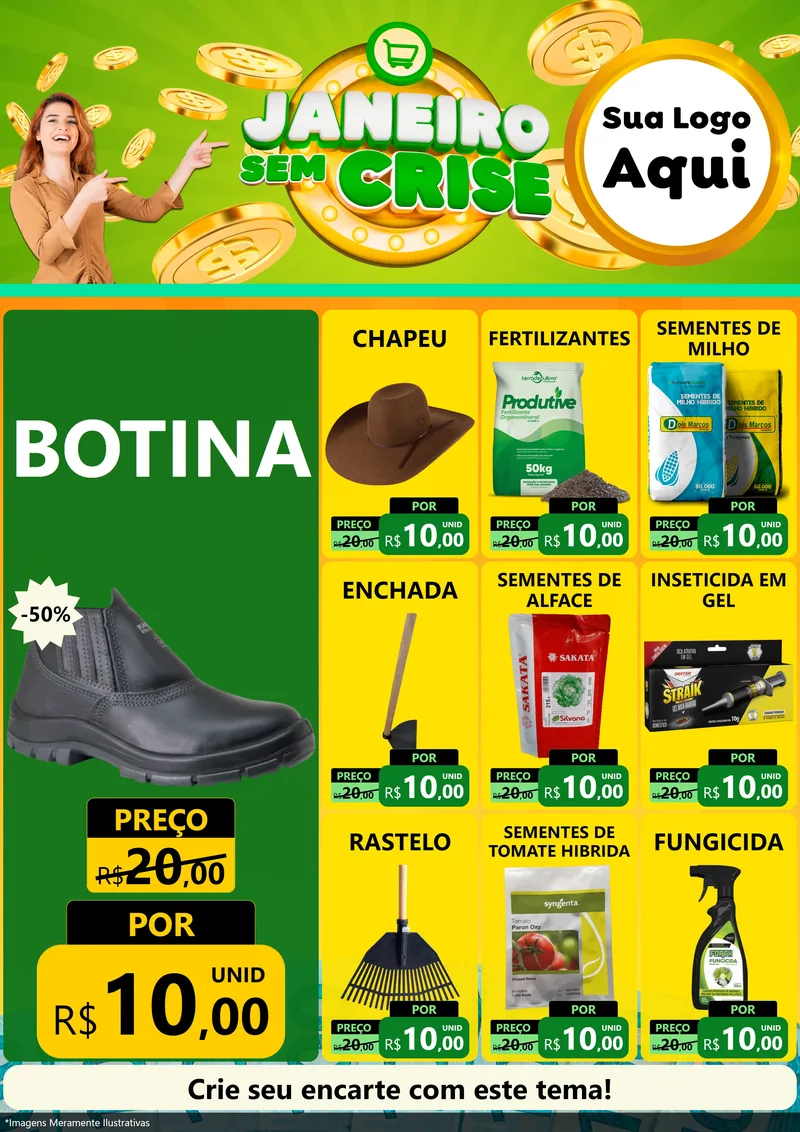 Modelo de Encarte para Encarte A4 Vertical com o tema Janeiro Sem Crise para Agropecuária